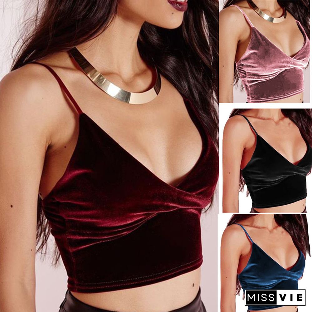 Sexy Women Velvet Camis Crop Tops Vintage Female Harajuku Sleeveless Shirt Casual Camisole Women Tanks Tops Fitness For Lady