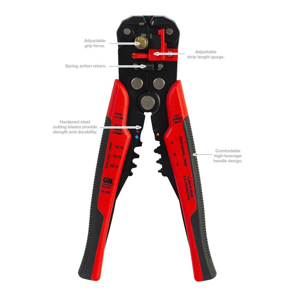 Gardner Bender 8.25 in. Wire StripperCutterCrimper with Adjustable Tensioning Wheel GS-395