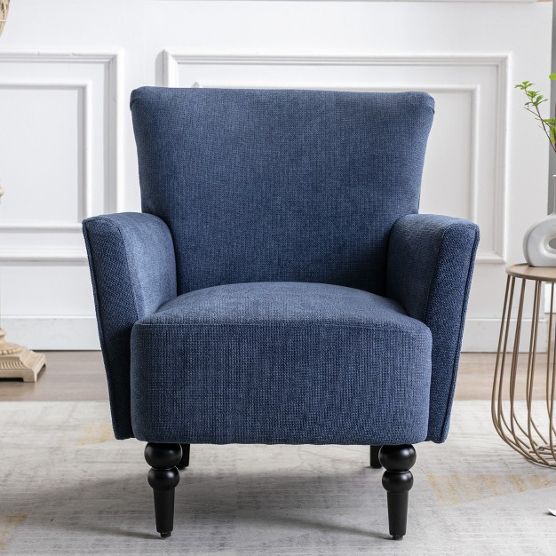 Modern Accent Linen Upholstered Armchair With Solid Wooden Legs Modernluxe