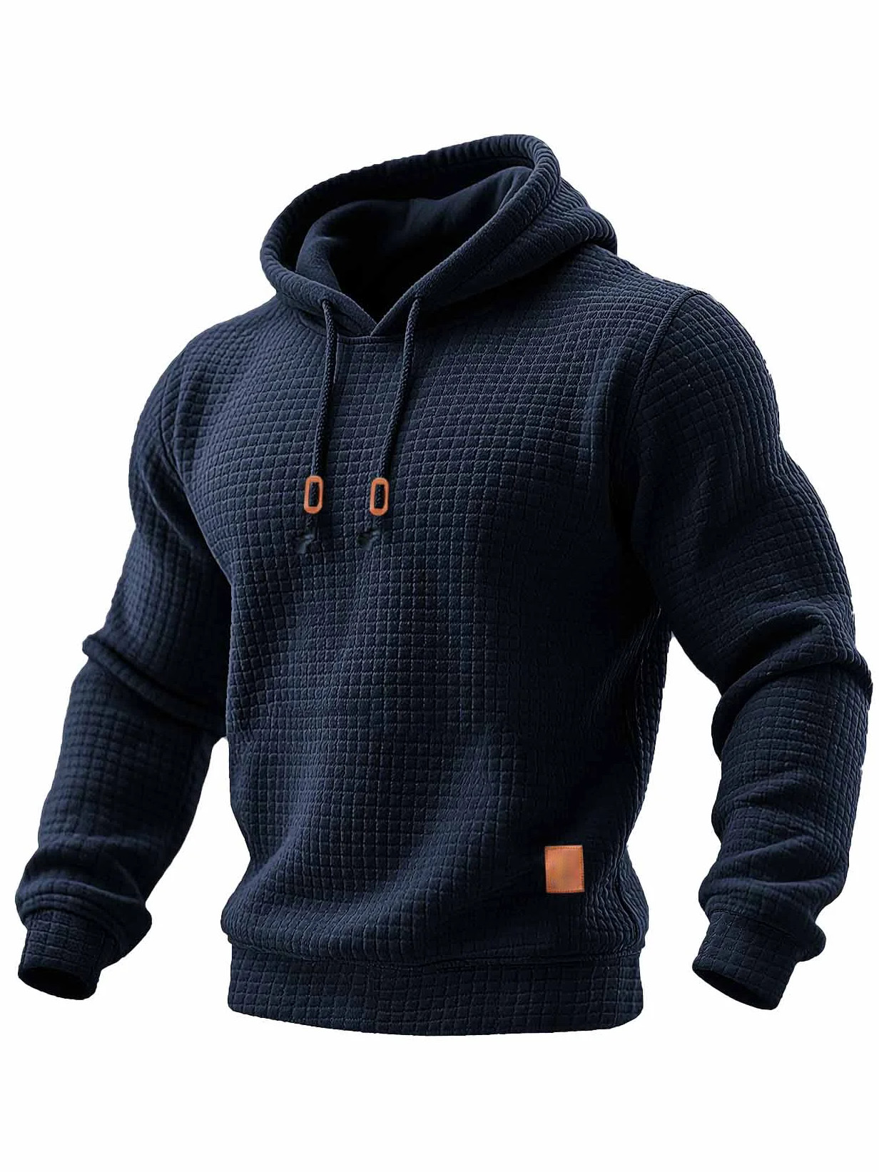 Men's Quilted Waffle Outdoor Solid Color Long-sleeved Everyday Top Hoodie
