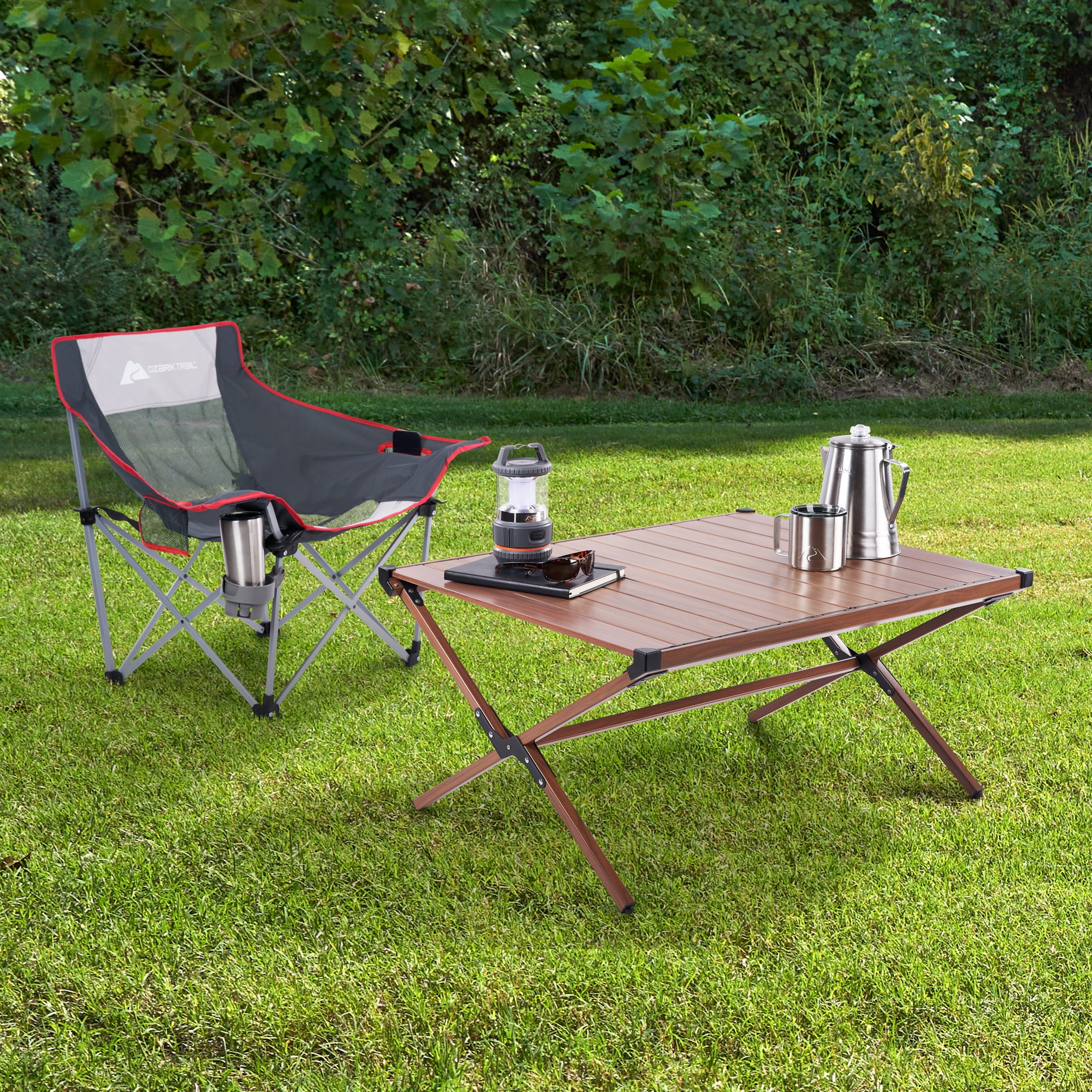 Ozark Trail Aluminum Roll-Top Camping Table， Dark Brown