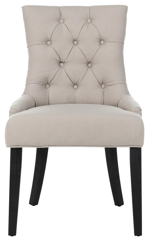 Liddie 19  x27 x27H Tufted Side Chairs Silver Nail Heads set of 2 Taupe/Espresso   Transitional   Dining Chairs   by Peachtree Fine Furniture  Houzz