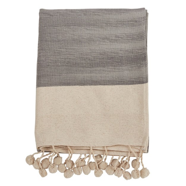 Pom pom Throw Blanket Gray Saro Lifestyle