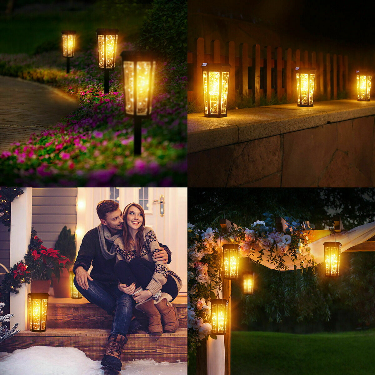 2PCS LED Solar Hanging Lights Waterproof Auto on/off Patio Landscape Lantern Lamps， ABS， Black