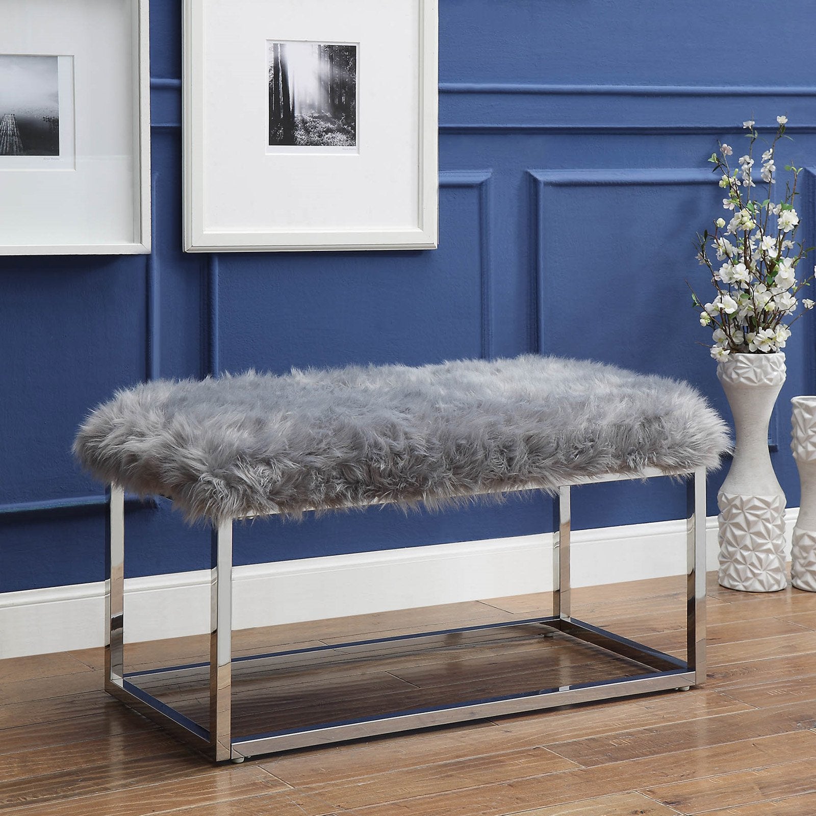 Inspired Home Athena Faux Fur Bedroom Bench