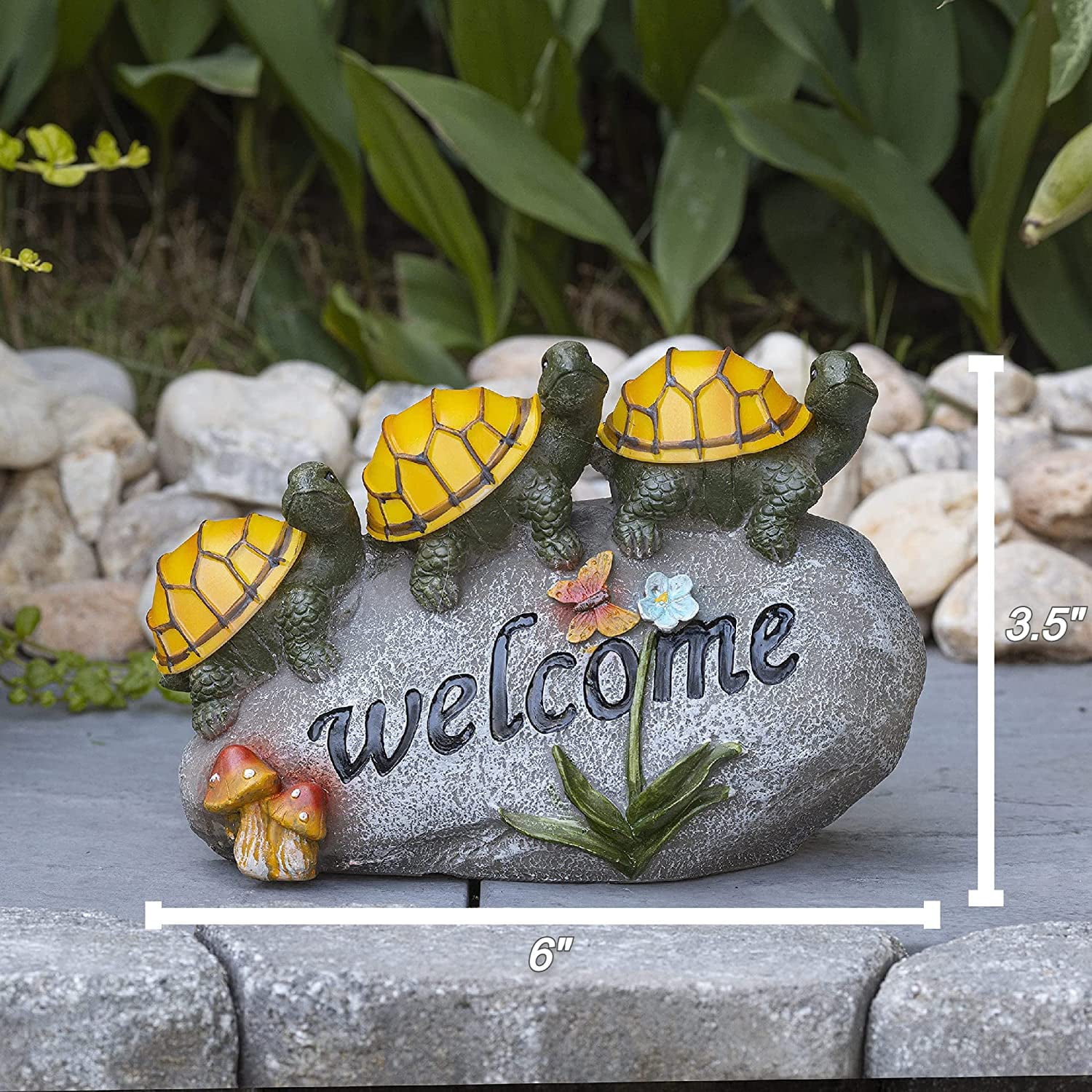 Dawhud Direct Welcome Turtles On A Rock， Solar Powered LED Outdoor Decor， Garden Light