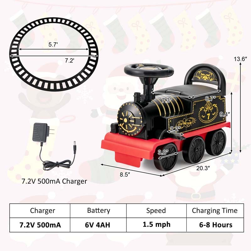 6V Kids Ride on Train with Tracks & 6 Wheels, Battery Powered Electric Ride On Toy with Lights & Music