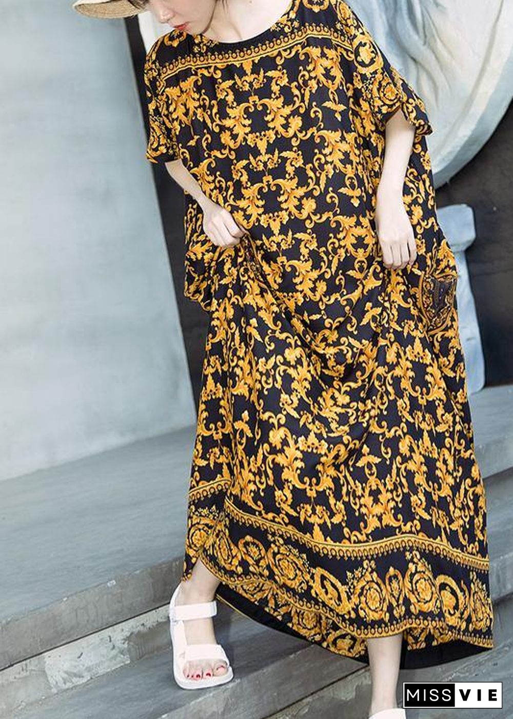 Retro Caftans Yellow Print Long Dresses