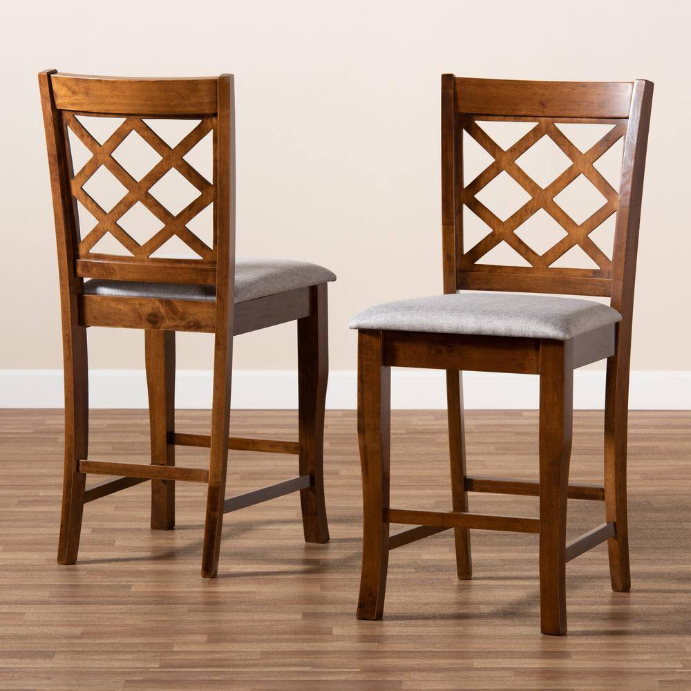 Baxton Studio Aria 25 in. Grey and Walnut Pub Stool (Set of 2) 167-2PC-9888-HD