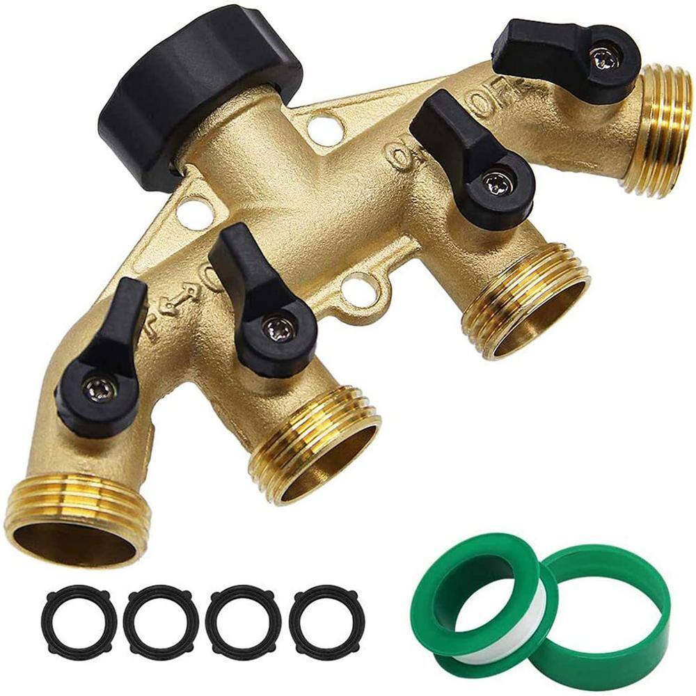 4 Way Heavy Duty Brass Garden Hose Diverter Hose Fitting 34 Hose Fitting Adapter with 4 Valves B083V1TVM3