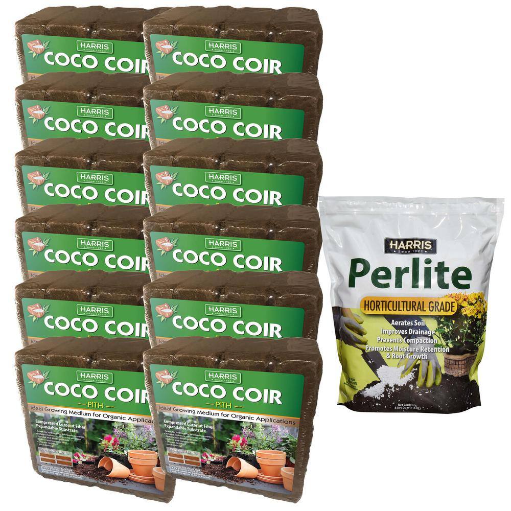 Harris 108 Gal. Expanding Coco Coir Pith (48 Brick12-Pack)  8 Dry Qt. Premium Horticultural Perlite 12COCO4-PERL8