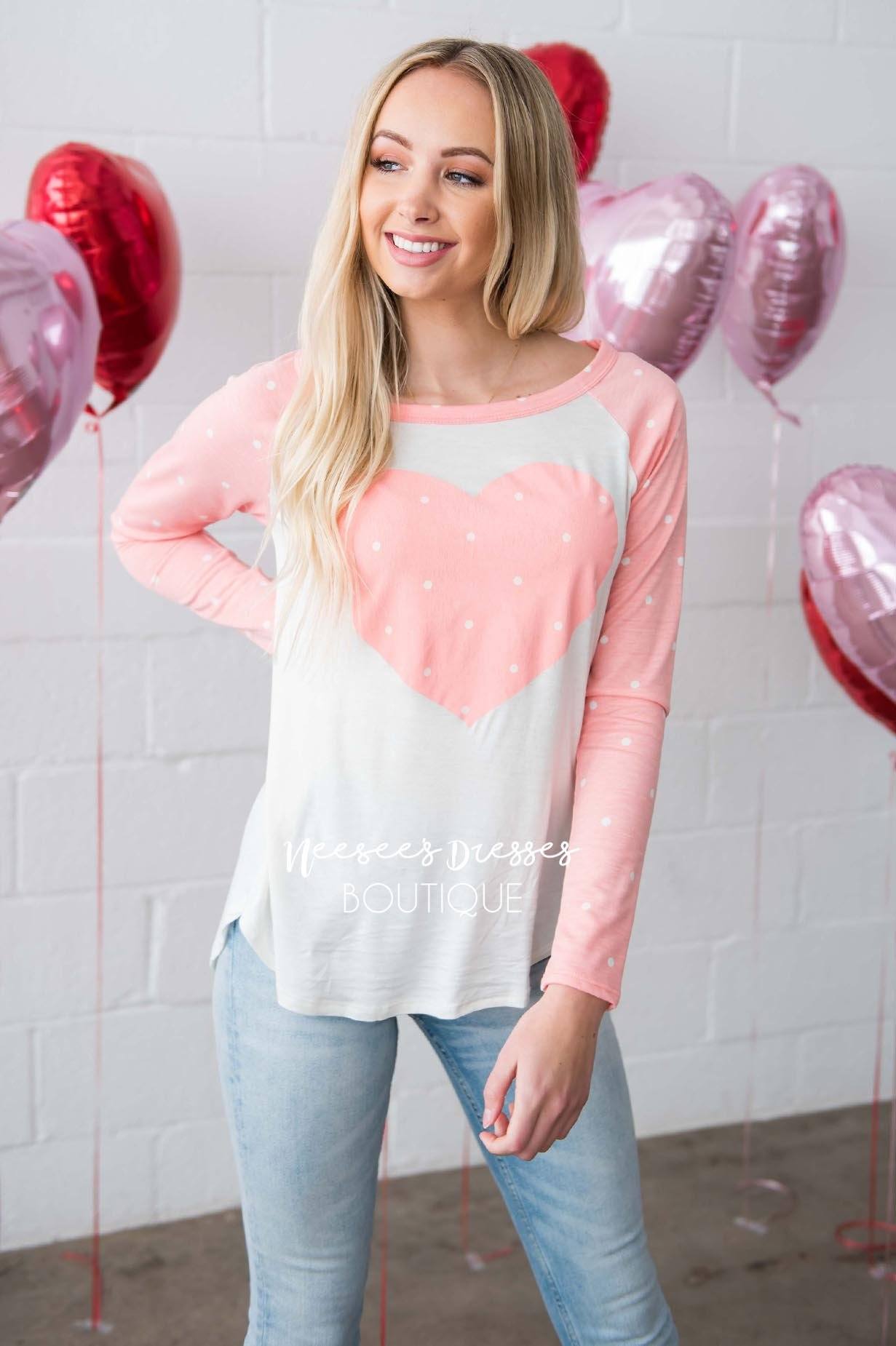 Polka Dotted Heart Baseball Tee