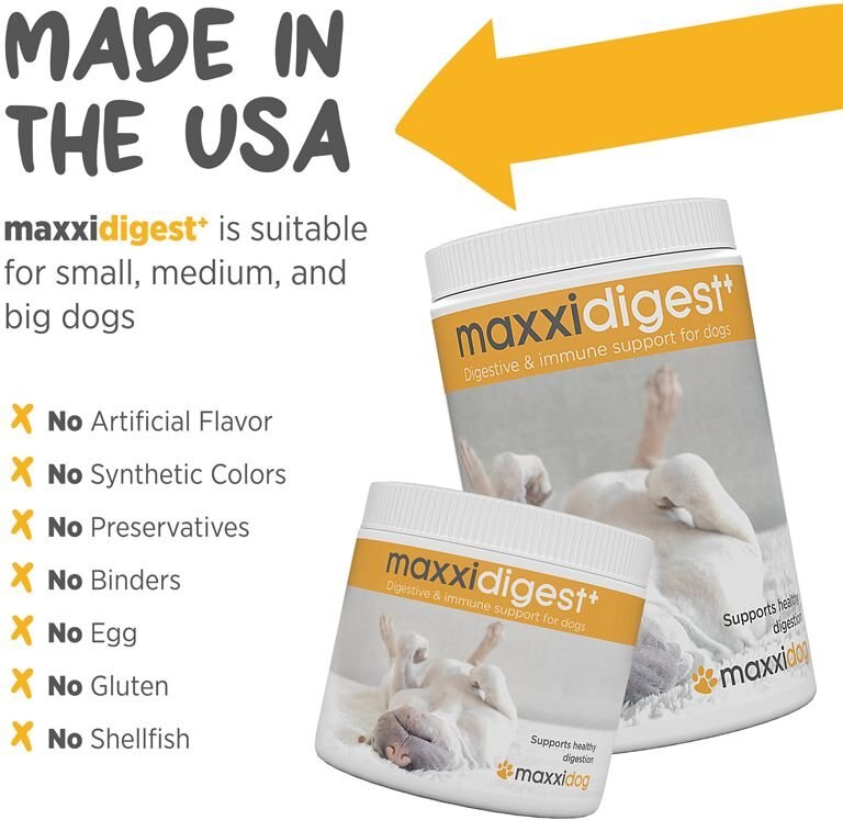 maxxipaws maxxidigest+ Digestive and Immune System Support for Dogs Supplement， 13.2-oz