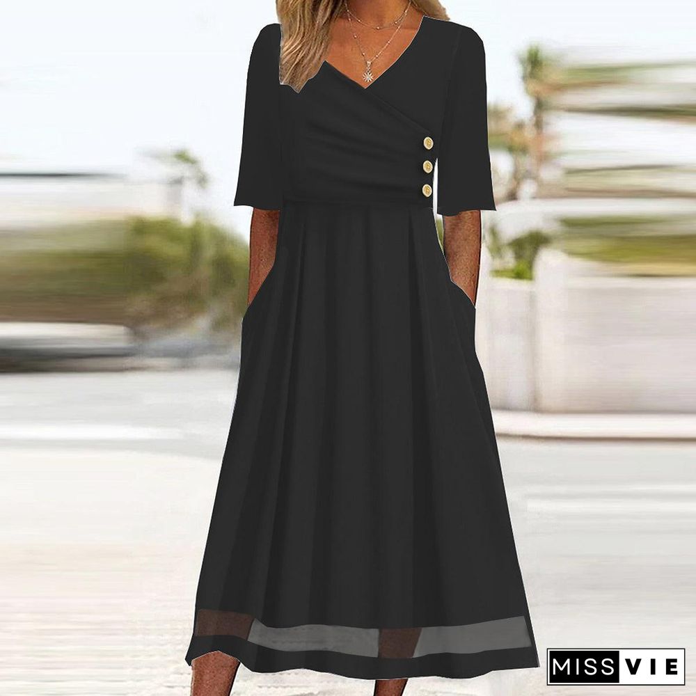 Groovy Black Plain Side Pocket Midi Dress