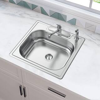 Glacier Bay Drop-In Stainless Steel 25 in. 4-Hole Single Bowl Kitchen Sink VT2522A16