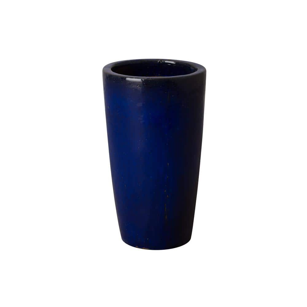 Emissary 13 in. D x 22.5 in. H Blue Ceramic Round Planter with Drainage Hole 12132BL-1