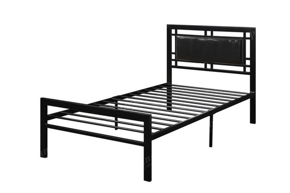 Benzara BM171743 Metal Frame Twin Bed With Leather...