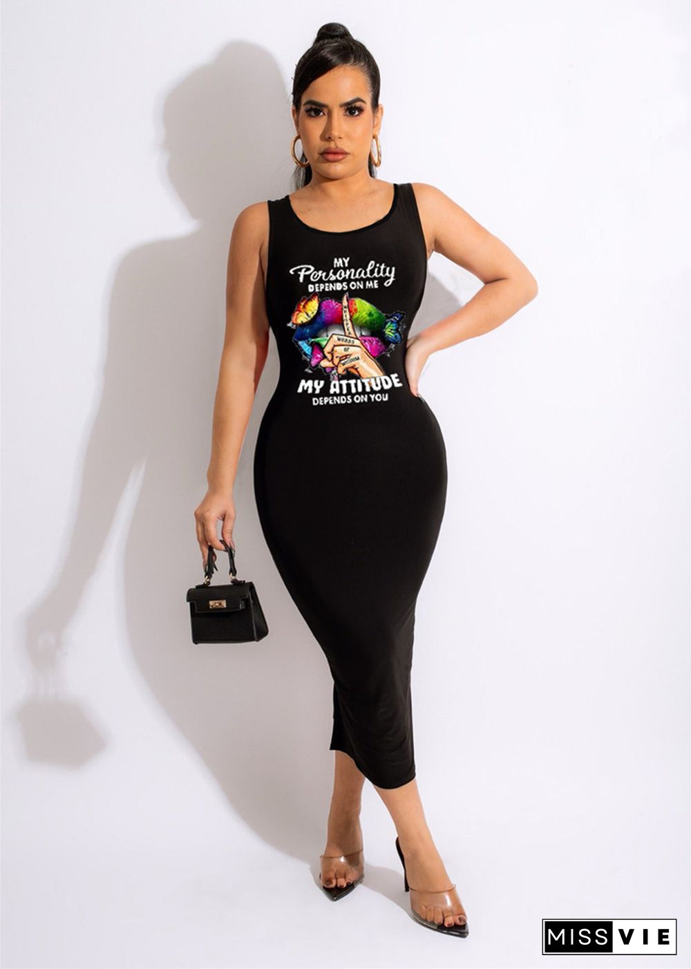 Print Sleeveless Bodycon Classic Tank Tee Dress