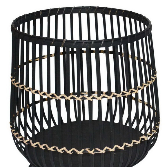 Benjara BM205187 Drum Shaped Open Cage Bamboo Plan...