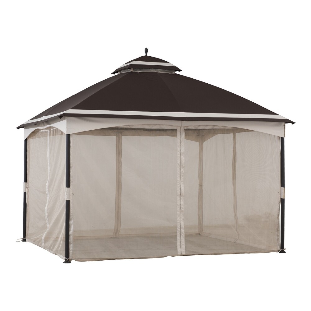 Sunjoy 10.5 ft. x 13 ft. Tan and Brown 2 tier Steel Gazebo