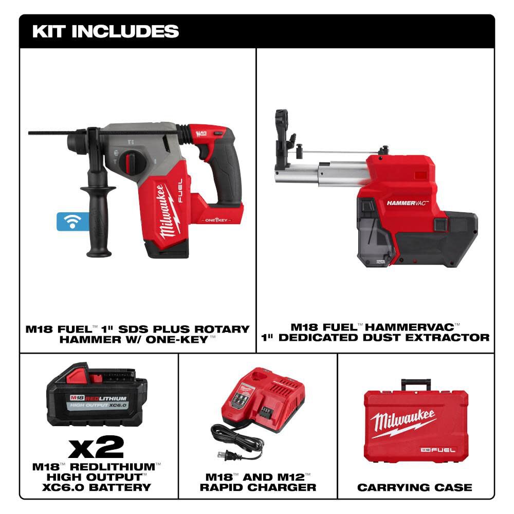 Milwaukee M18 FUEL 1" SDS Plus Rotary Hammer with ONE-KEY Dust Extractor Kit 2914-22DE from Milwaukee