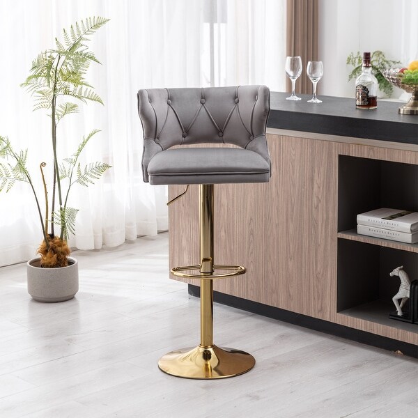 Bar Stools With Back and Footrest Counter Height Velvet 2PCS/SET