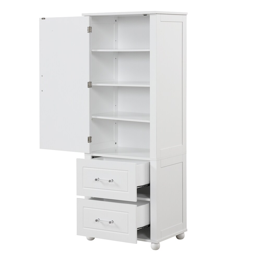 Tall Bathroom Cabinet with Acrylic Bar Handles  Freestanding Storage Organizer with Pull out Drawers and Adjustable Shelf