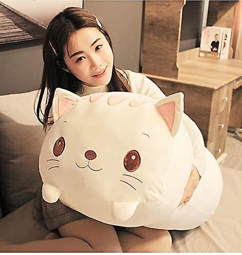 35.5 Inch Cute White Cat Plush Stuffed Animal Cylindrical Body Pillow，super Soft Cartoon Hugging Toy Gifts For Bedding， Kids Sleeping Kawaii Pillow