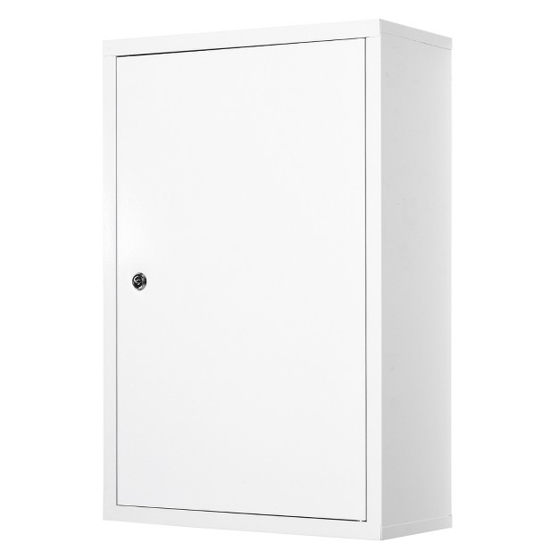 Kleankin Steel Wall Mount Medicine Cabinet 3 Tier Emergency Box For Bathroom Kitchen Lockable With 2 Keys White