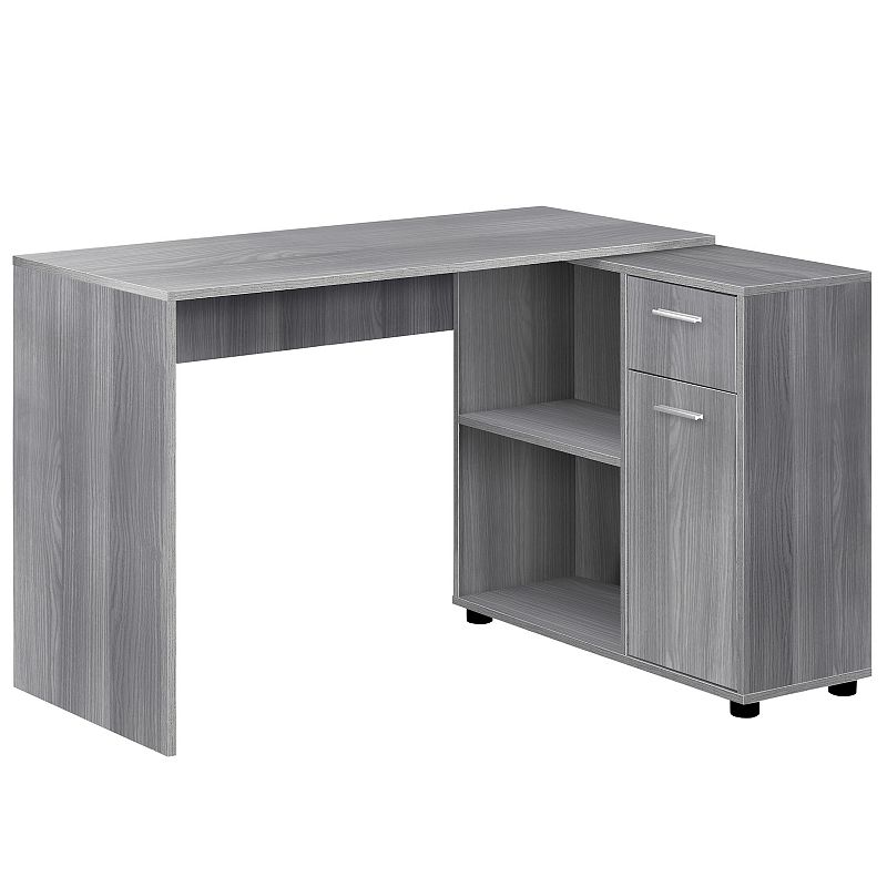 46 Gray Contemporary L-Shaped Computer Desk with Storage Cabinet