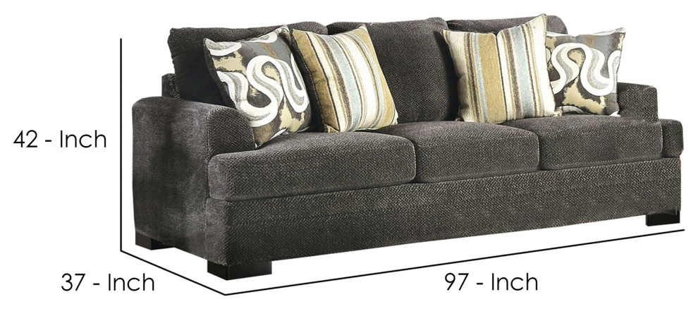 Sofa With Fabric Upholstery And Accent Pillows  Gray   Transitional   Sofas   by VirVentures  Houzz