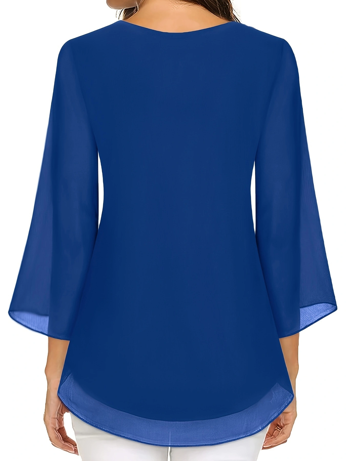 Plus Size Elegant Crew Neck Blouse, Non-Stretch Polyester, Solid Color, Machine Washable, Perfect for All Seasons