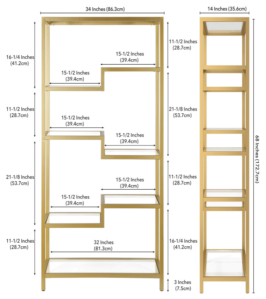 68 quotGold Metal And Glass Seven Tier Etagere Bookcase   Bookcases   by HomeRoots  Houzz