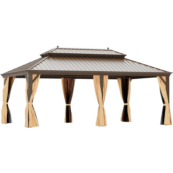 GAZEBEST 14' X 20' Permanent Hardtop Gazebo  Outdoor Galvanized Steel Double Roof Pavilion Pergola Canopy