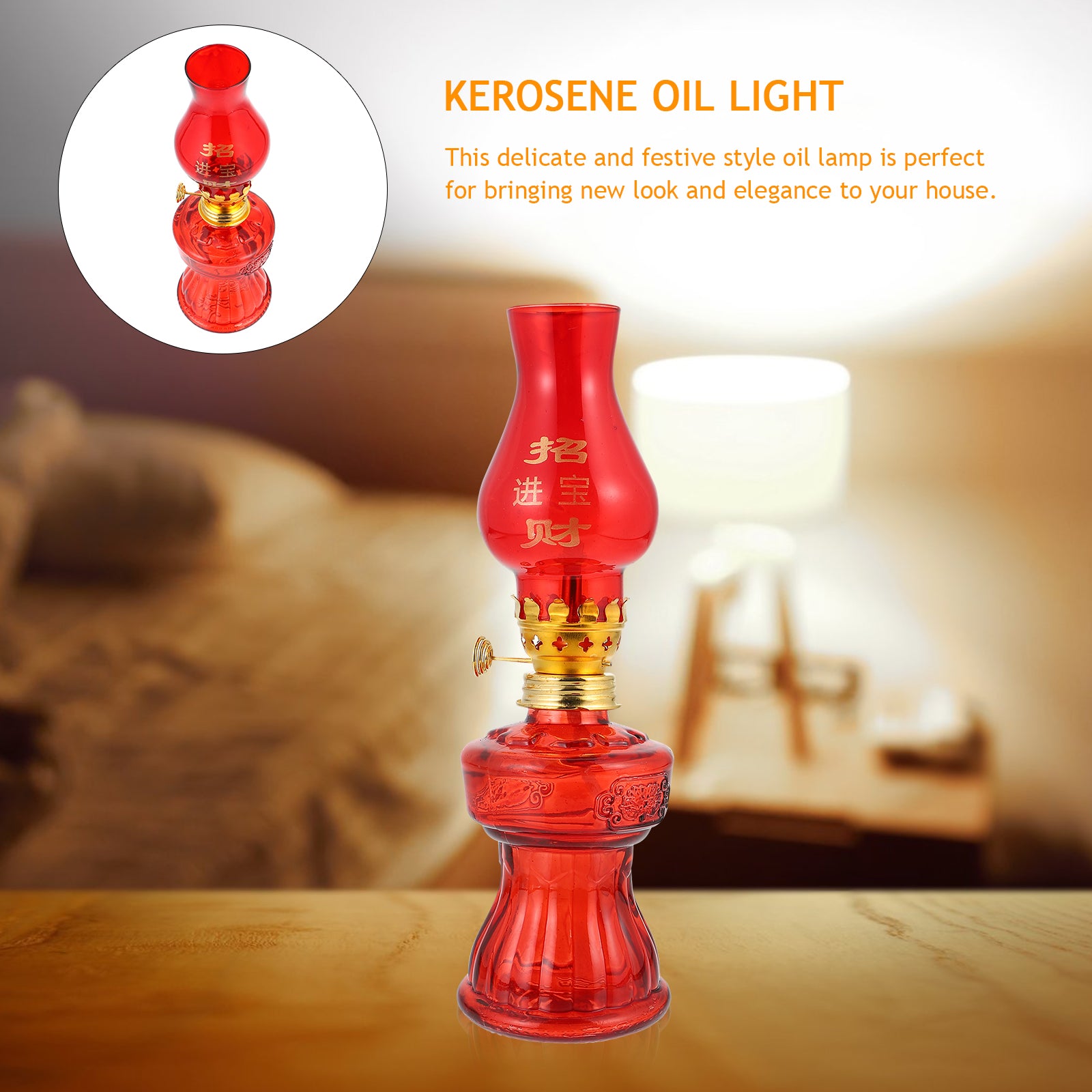 OUNONA 1pc Wedding Kerosene Lamp Home Kerosene Oil Lamp Chinese-style Red Oil Light