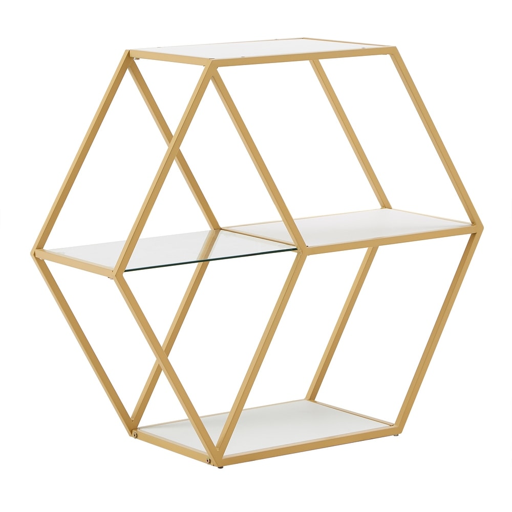 Rae Hexagon Wood and Glass 4 Shelf Modular Bookcase by iNSPIRE Q Bold   Bookshelf