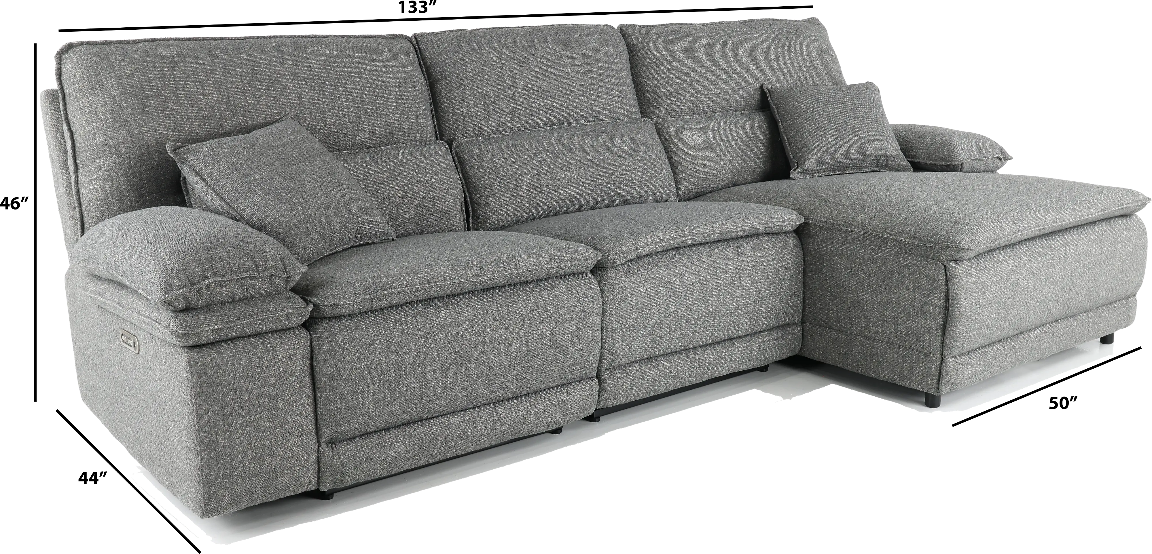 Merino Charcoal Gray 3-Piece Right Chaise Power Reclining Sofa