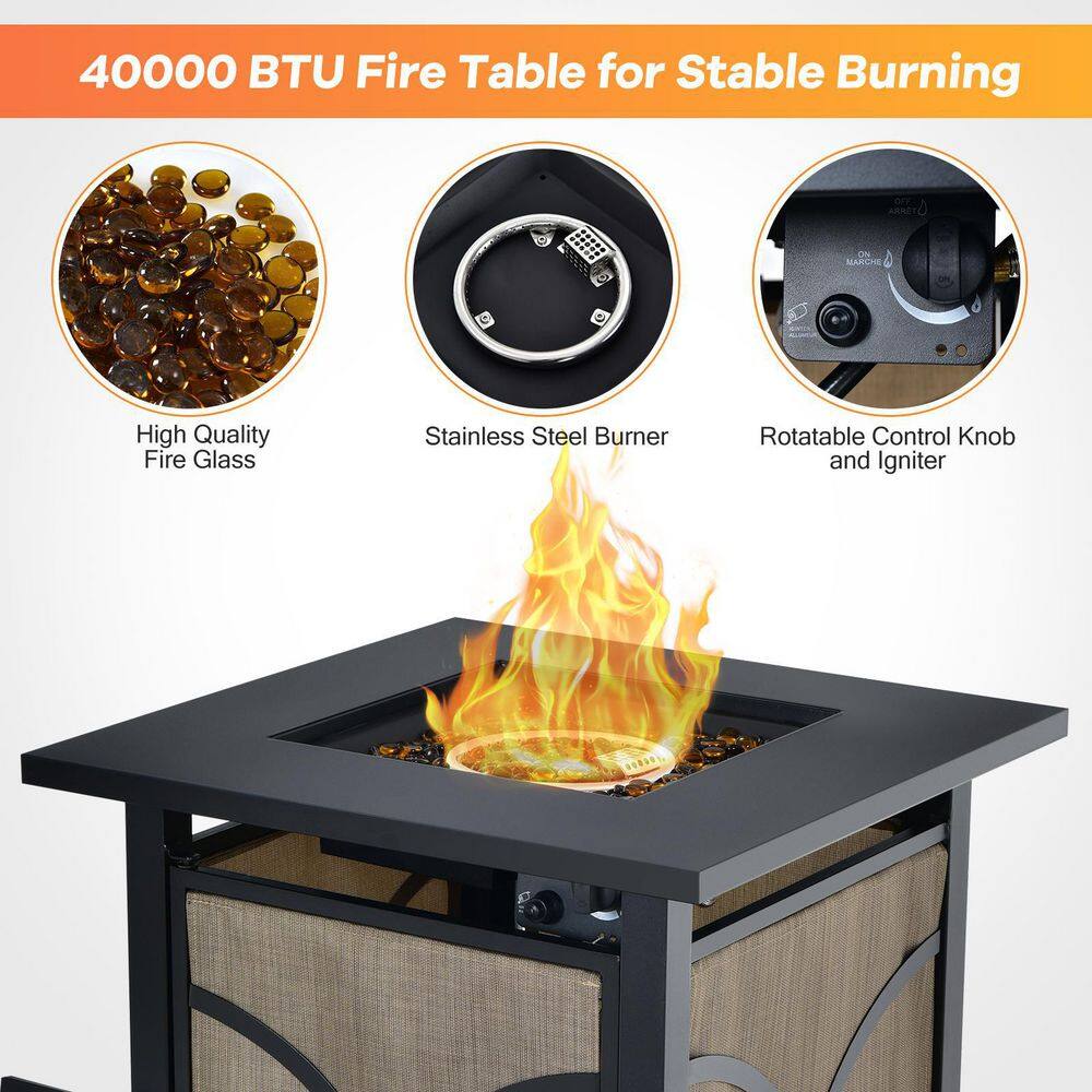 HONEY JOY 25 in. Square Metal Propane Outdoor Fire Pit Table 40000 BTU Gas Patio Firetable for Backyard Garden Deck TOPB005480