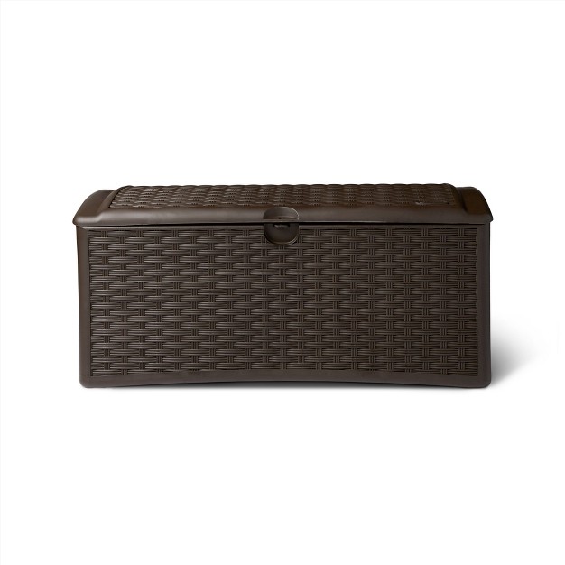 Suncast 72 Gallon Resin Wicker Outdoor Patio Storage Deck Box Brown 2 Pack