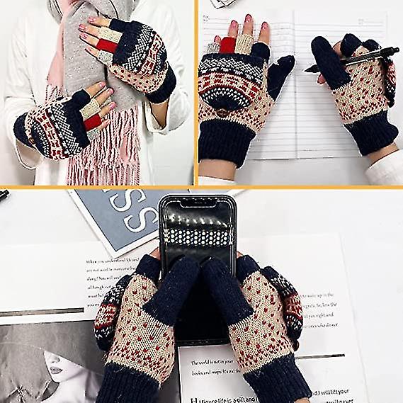 Winter Fingerless Gloves For Women Warm Wool Knitted Convertible Ladies Fingerless Mittens1setmixed Color