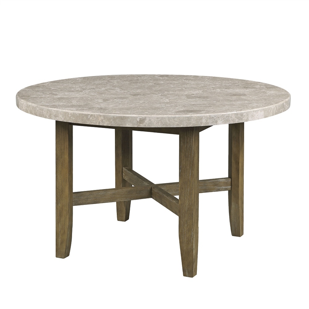 Dining Table W/Marble Top Rustic Oak Finish