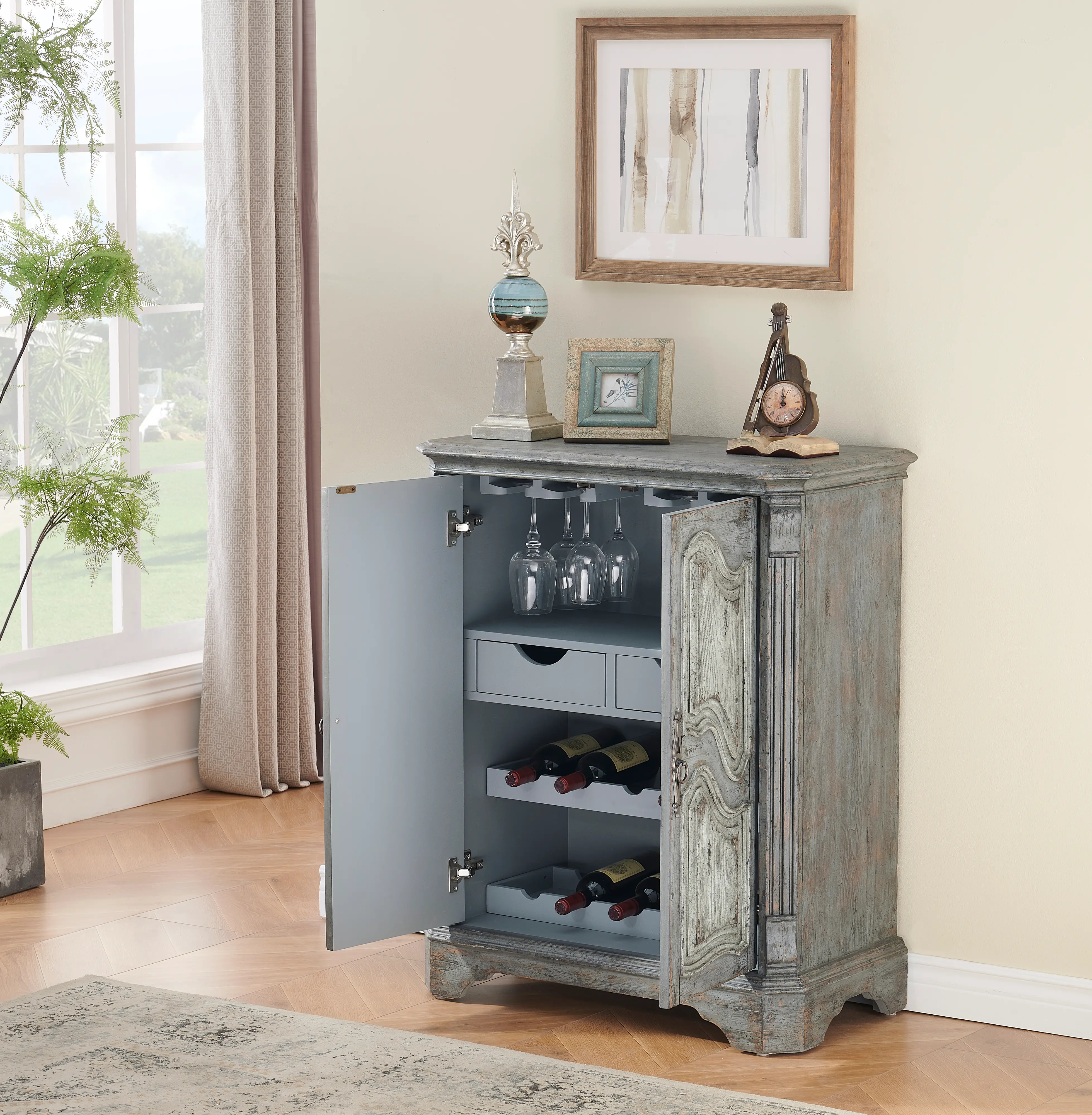 Farmhouse Distressed Gray Cabinet