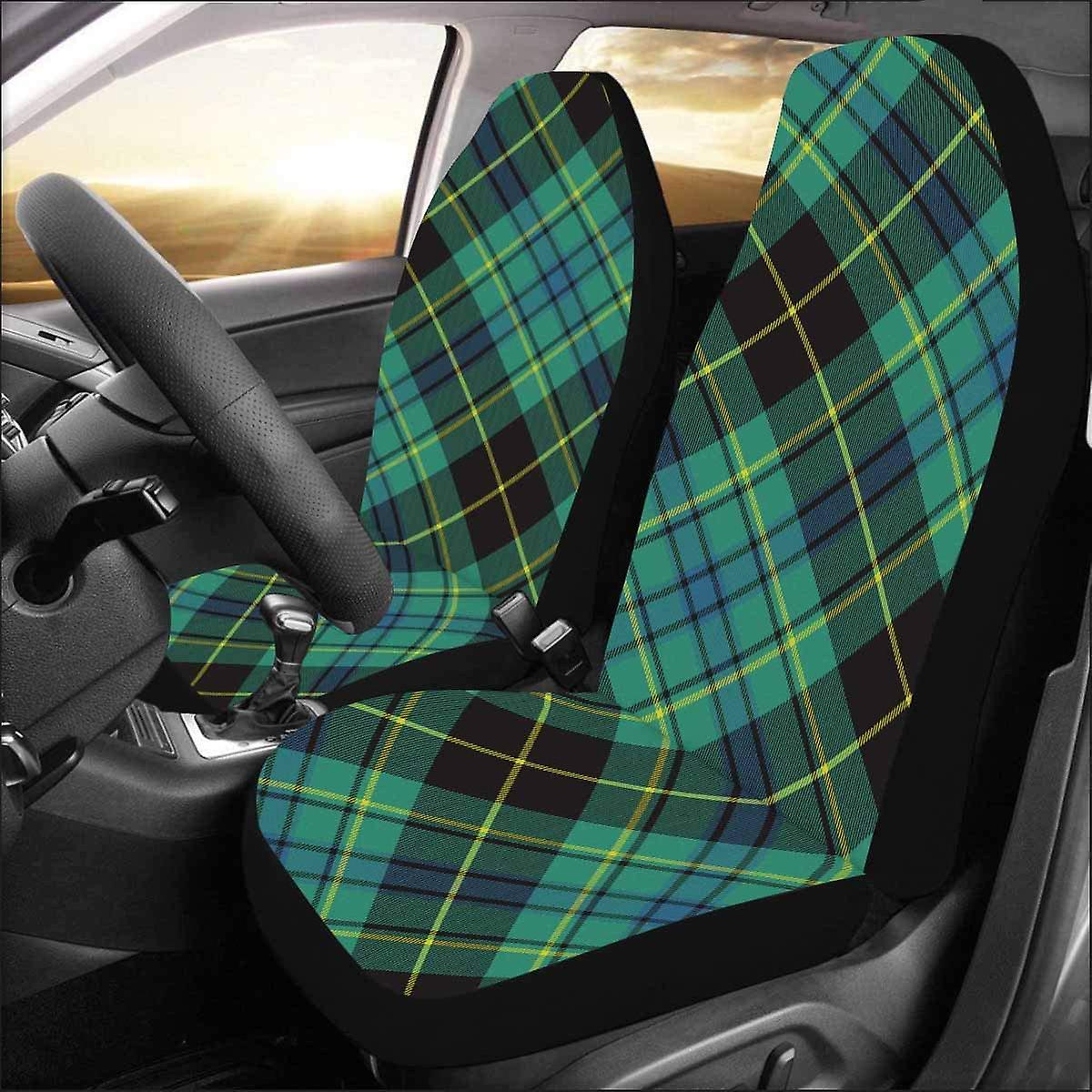 Set Of 2 Car Seat Covers Pcs Vintage Plaid Universal Auto Front Seats Protector Fits For Car，suv Sedan，truck