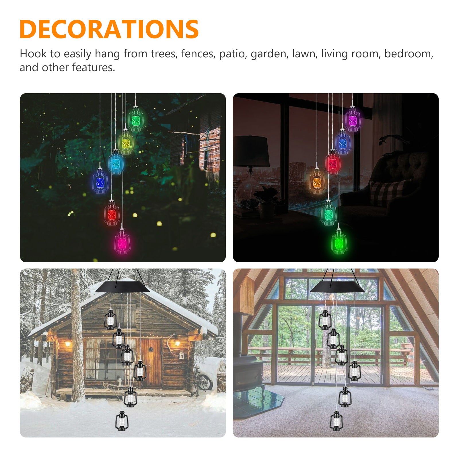 Wind Chimes Outdoor， TSV Garden Solar Mobile Color-Changing LED Light， Waterproof Automatic Spiral Wind Chimes， Portable Lanterns Wind Bell for Patio Deck Home， Gifts on Mother's Day Birthday