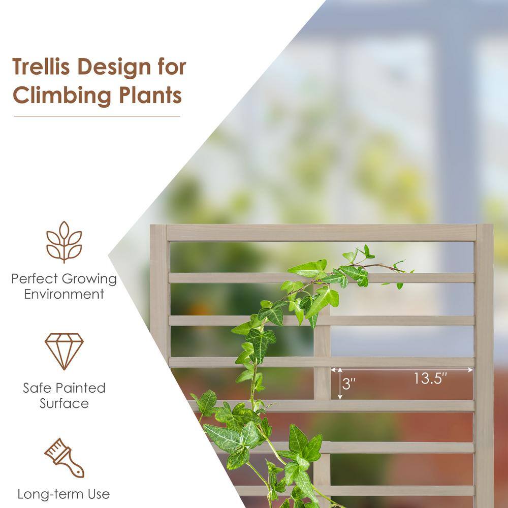 Costway 68 in. Grey Wood Planter Box with Trellis Raised Garden Bed for Climbing Plants GT3638