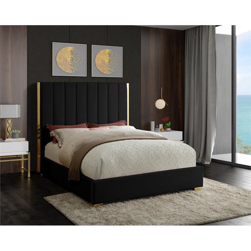 Meridian Furniture Becca Metal and Velvet King Bed in Black