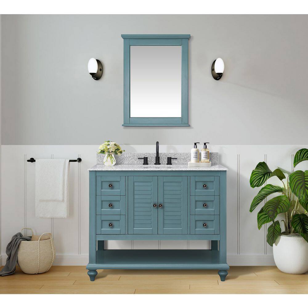 Home Decorators Collection Hamilton 43 in. W x 22 in. D x 35 in. H Open Shutter Bathroom Vanity in Sea Glass with Grey Granite Top 19084-VS43-SG