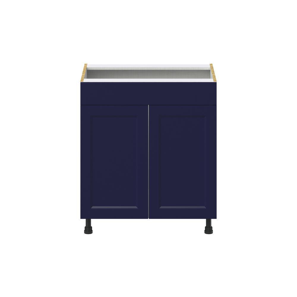 J COLLECTION Devon 30 in. W x 24 in. D x 34.5 in. H Painted Blue Shaker Assembled Sink Base Kitchen Cabinet with a False Front DSSB30FF-DV