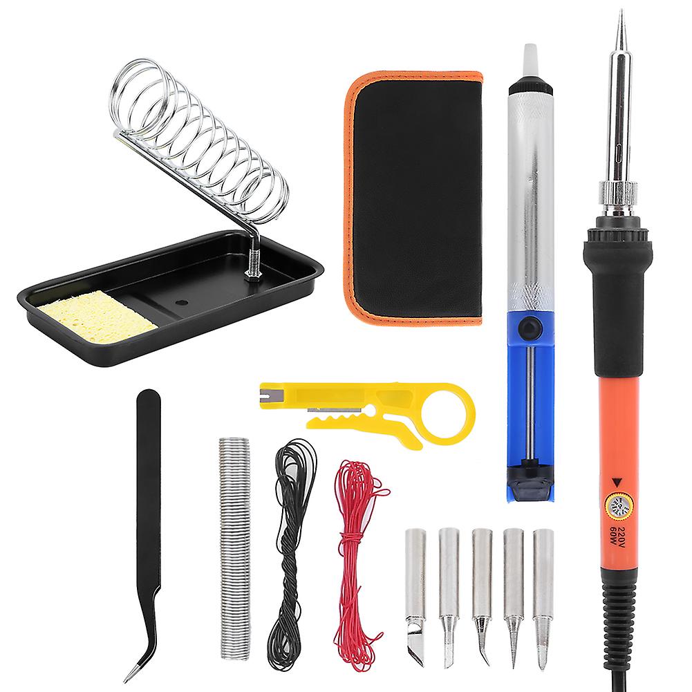 15pcs Electric Soldering Iron Set Orange Temperature Adjustable Welding Tools 60w