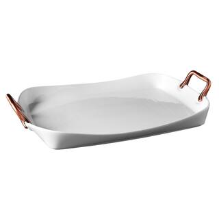 Denmark 19 in. Rectangular White Shallow with Copper Handles Porcelain Chip Resistant Tray TTU-U7817-EC